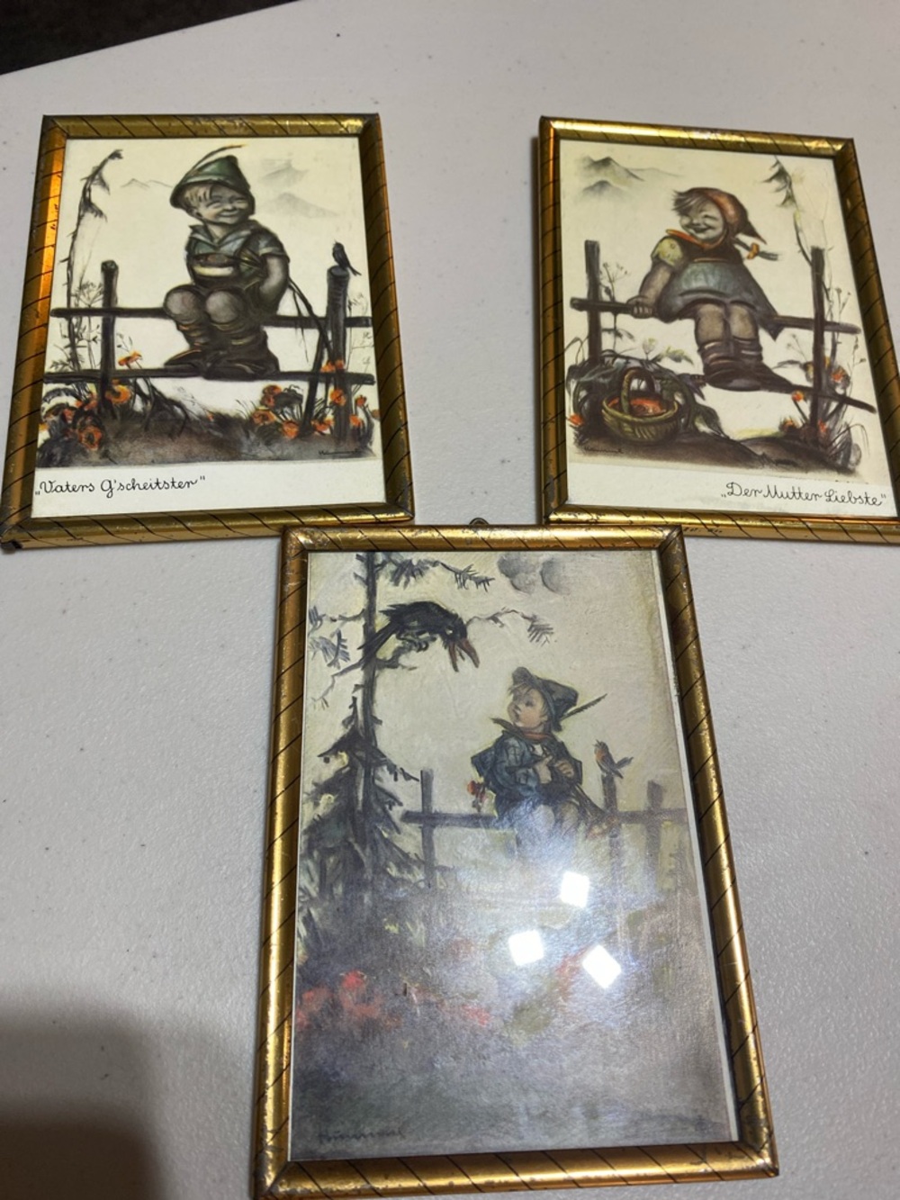 3) vintage framed M.I. Hummel art prints